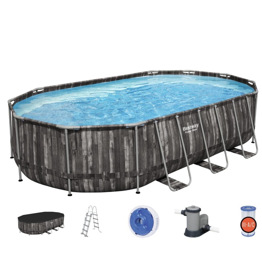 Bestway  Power Steel 610 x 366 x 122 cm Oval Pool m/pumpe,stige