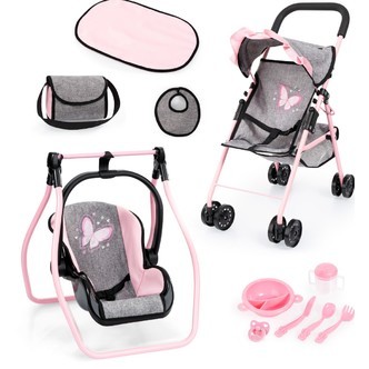 Bayer Design Buggy Dukke klapvogn Mega Sæt, Grå/Pink
