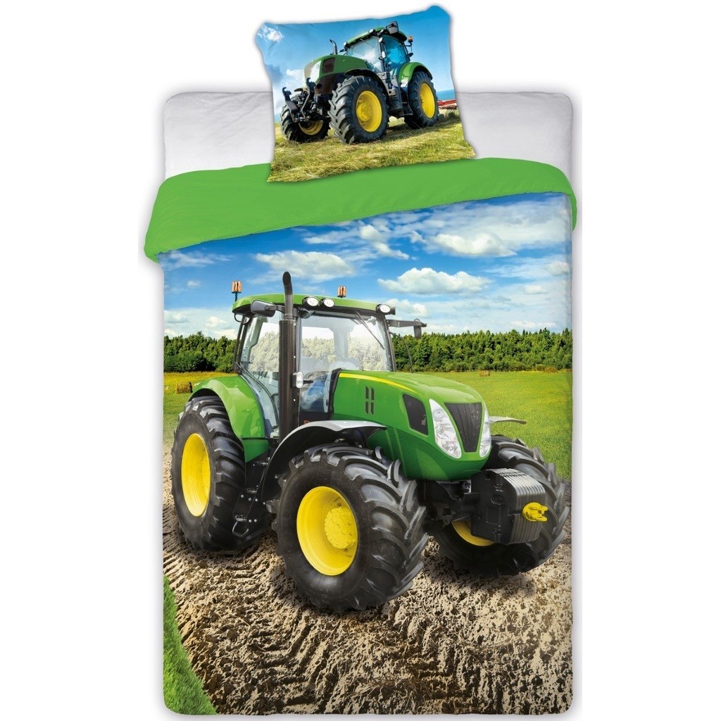 Grøn  traktor Sengetøj 140x200 cm - 100 procent bomuld