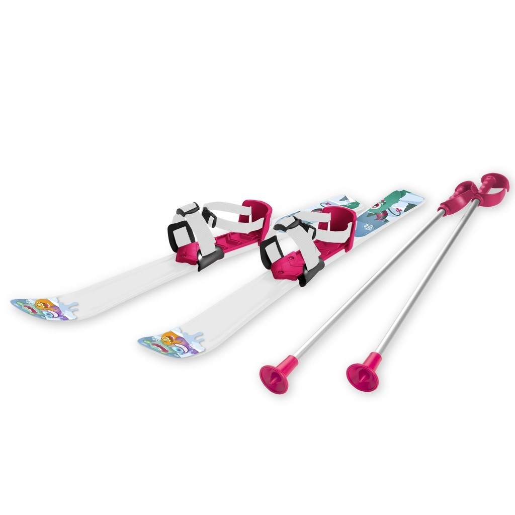 Ski til Børn 90 cm med skistave, Hvid/Pink