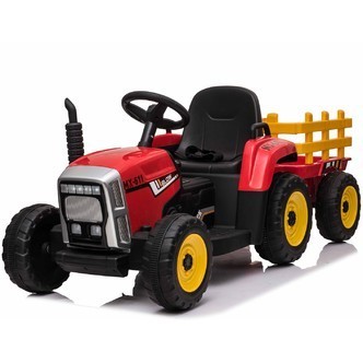 EL Traktor med anhænger Rød 12V m/2.4G, Lithium, lædersæde, Gummihjul