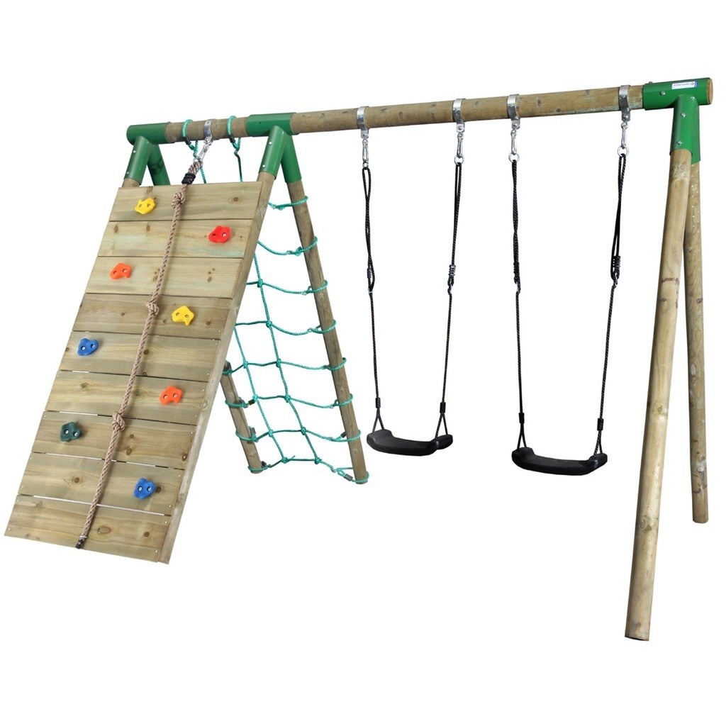 Hörby Bruk Træ Active Climb Gyngestativ med klatrevæg+net