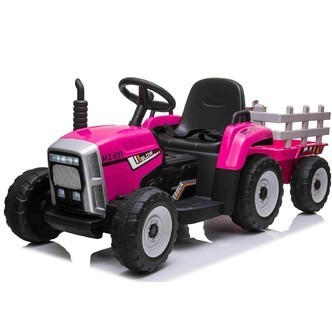 EL Traktor med anhænger Pink 12V m/2.4G, Lithium, lædersæde, Gummihjul