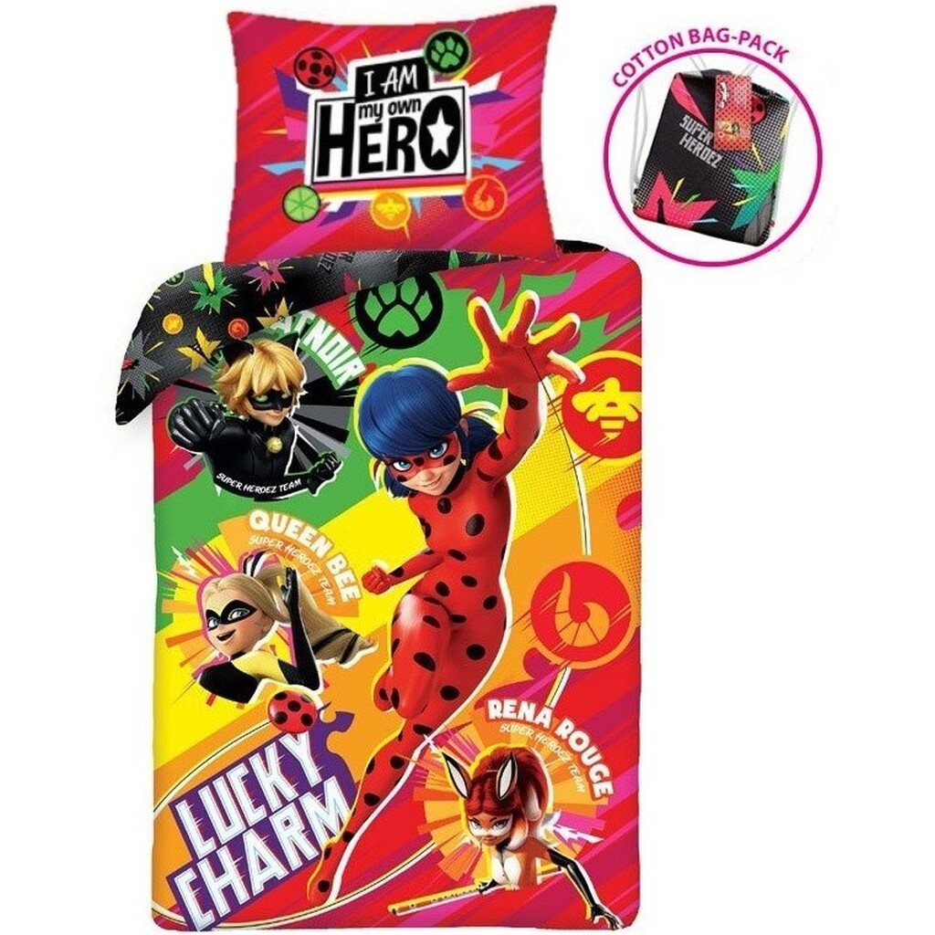 Miraculous Ladybug ''Lucky Charm'' Sengetøj inkl. rygsæk, 100 bomuld