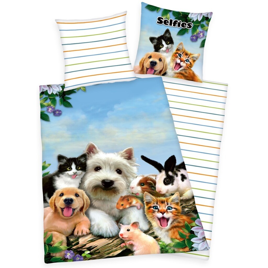 Selfies Kæledyr 2-1 Sengetøj - 100 procent bomuld