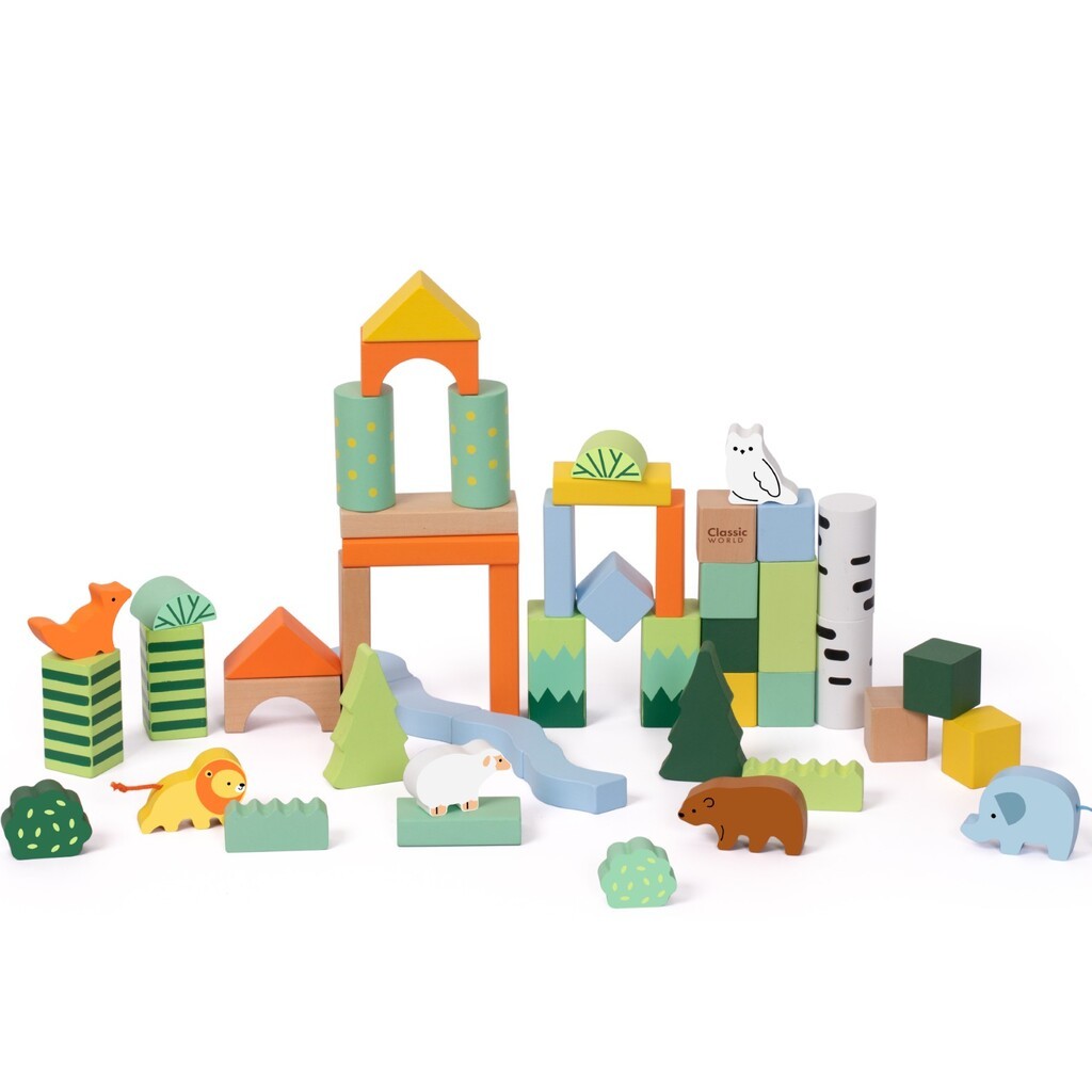 Classic træ byggeklodser - Skovtema  50 stk (fra 18 mdr)