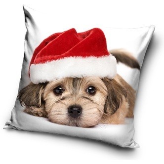 Hund med nissehue Jule pudebetræk 40 x 40 cm