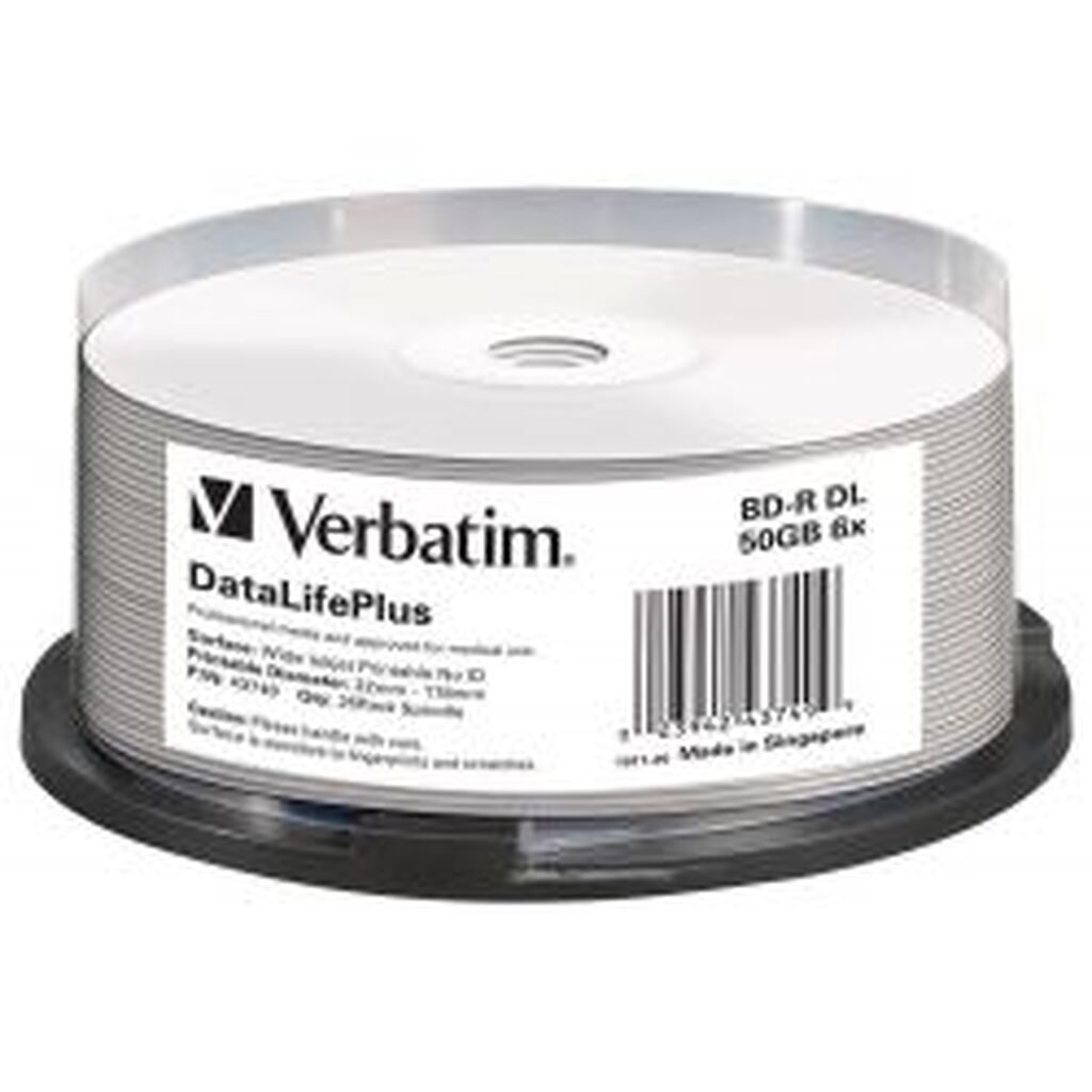 Verbatim Bd-r Double Layer, Wide Inject Printable No Id 25p Spindle