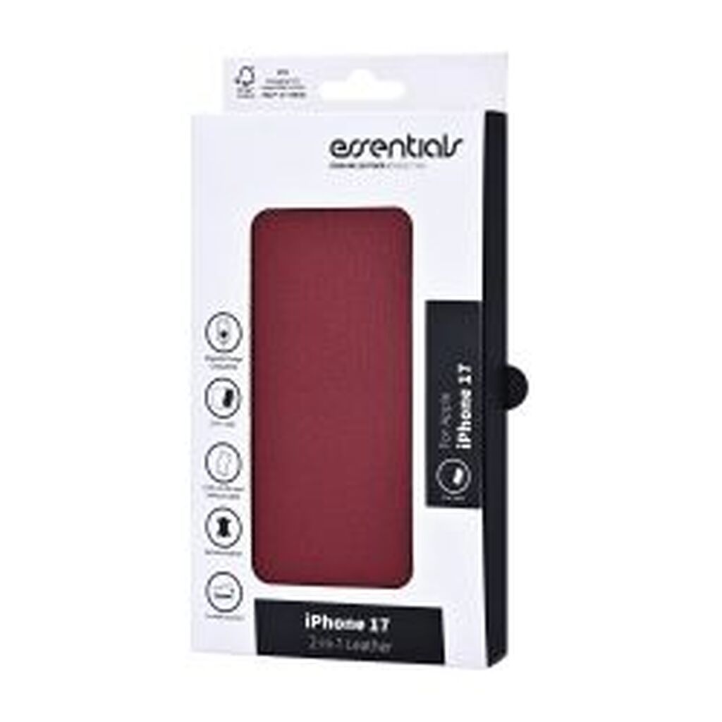 Essentials Iphone 17 Leather Mag Wallet, Detachable, Magnet, Red