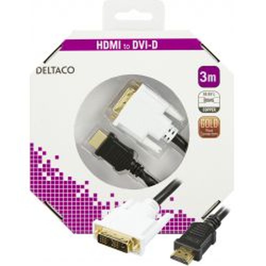 Deltaco Hdmi To Dvi-cable, Full Hd @60hz, 19-pin Male - Dvi-d Single