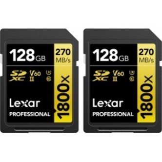 Lexar Pro 1800x SDXC U3 (V60) UHS-II R270/W180 128GB - 2pack - Hukommelseskort