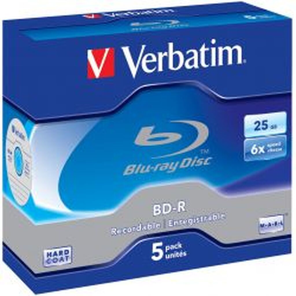 Verbatim Bd-r, 6x, 25 Gb/200 Min, 5-pack Jewel Case Hard Coat Mabl