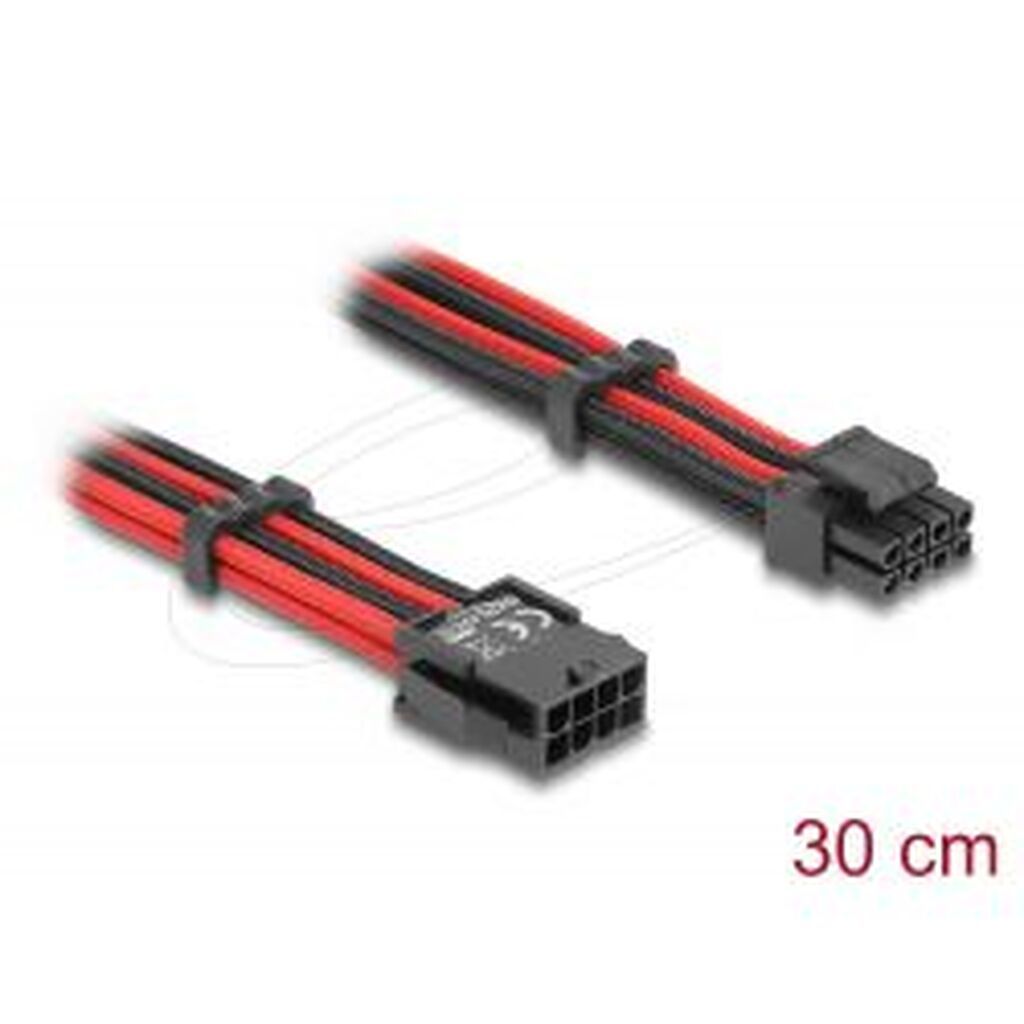 Delock Eps 8-pin Ext Cable M To 4+4 F, Textile Red/black, 30cm