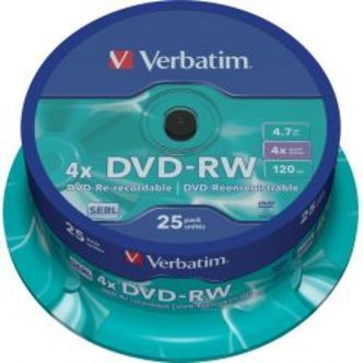 Verbatim Dvd-rw, 4x, 4.7 Gb/120 Min, 25-pack Spindel, Serl