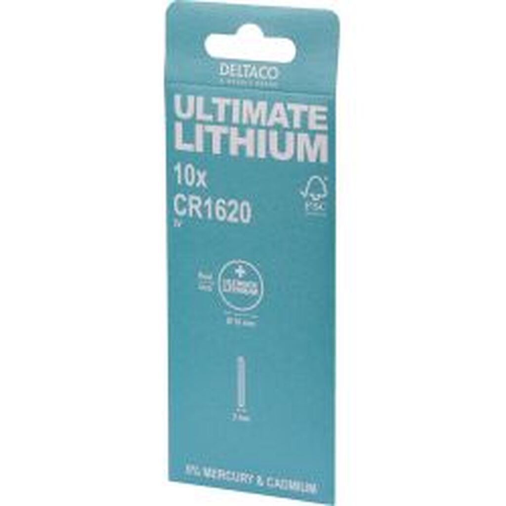 Deltaco Ultimate Lithium Battery, 3v, Cr1620 Button Cell, 10-pack