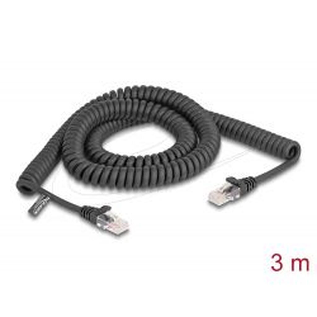 Delock Rj45 Coiled Cable Male To Male Cat.5e 3 M Black