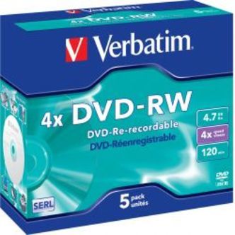 Verbatim Dvd-rw, 4x, 4.7 Gb/120 Min, 5-pack Jewel Case, Serl