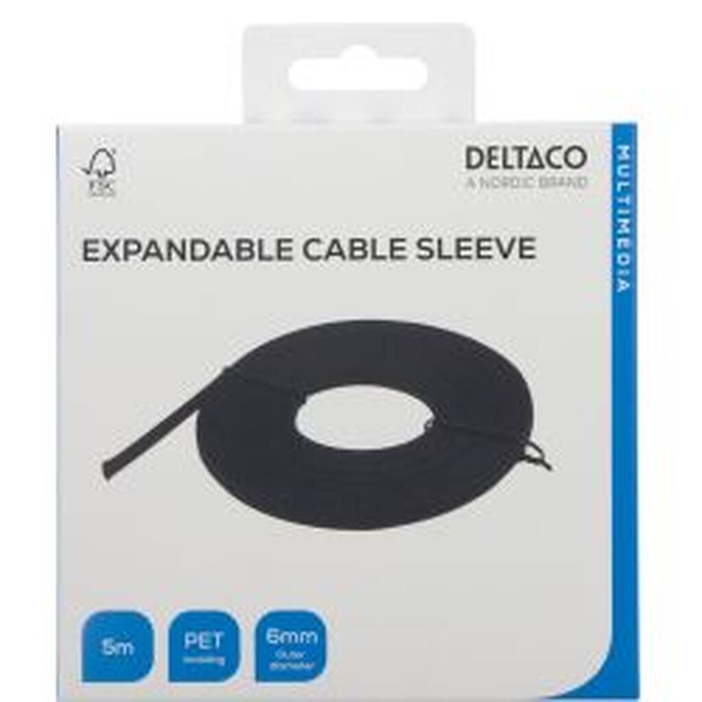Deltaco Nylon Net Cable Tube Od6.0 Mm, 5 M, Black