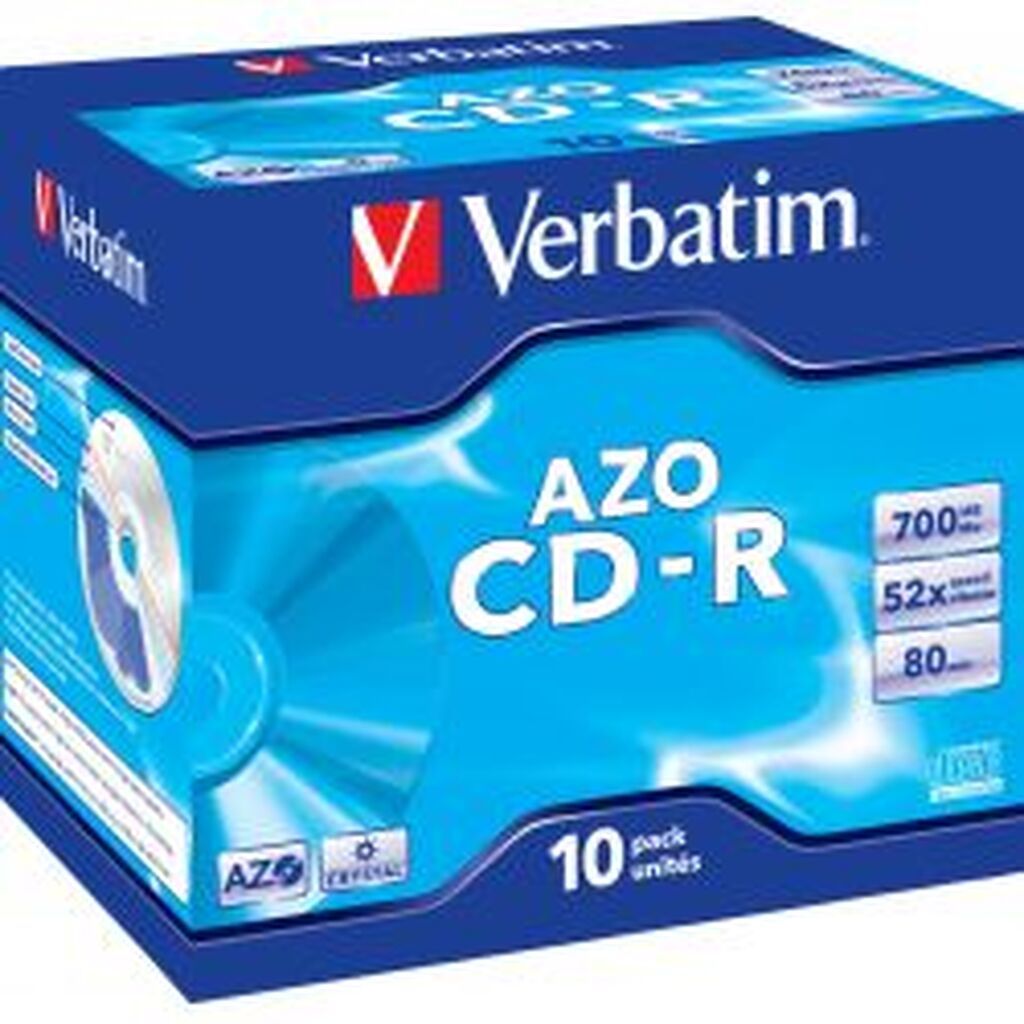 Verbatim Cd-r, 52x, 700 Mb/80 Min, 10-pack Jewel Case, Azo, Crystal