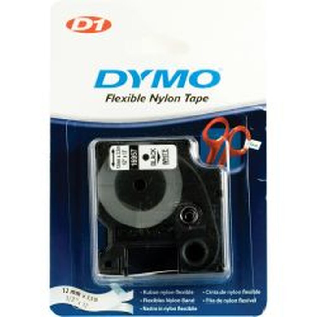 Dymo D1, Nylon Marking Tape, 12 Mm, Black Text White Tape, 3.5m