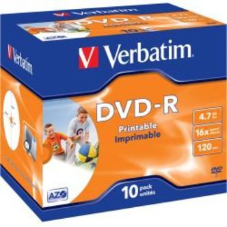 Verbatim Dvd-r, 16x, 4.7 Gb/120min, 10-pack Jewel Case Printable Matt