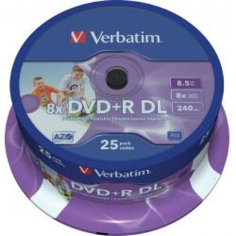 Verbatim Dvd+r Dl, 8x, 8.5 Gb/240min, 25-pack Spindel, Azo, Printable