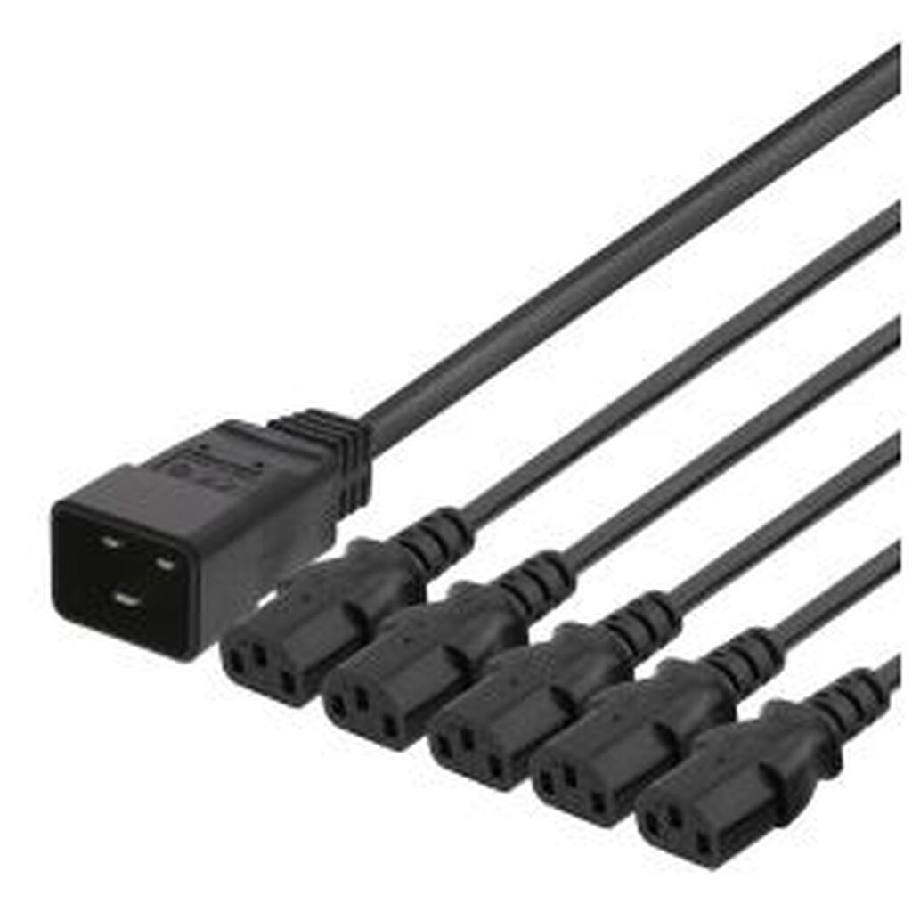 Deltaco Iec C20 To 5x Iec C13 Power Cable, 2m, 16a/250v, Y-splitter