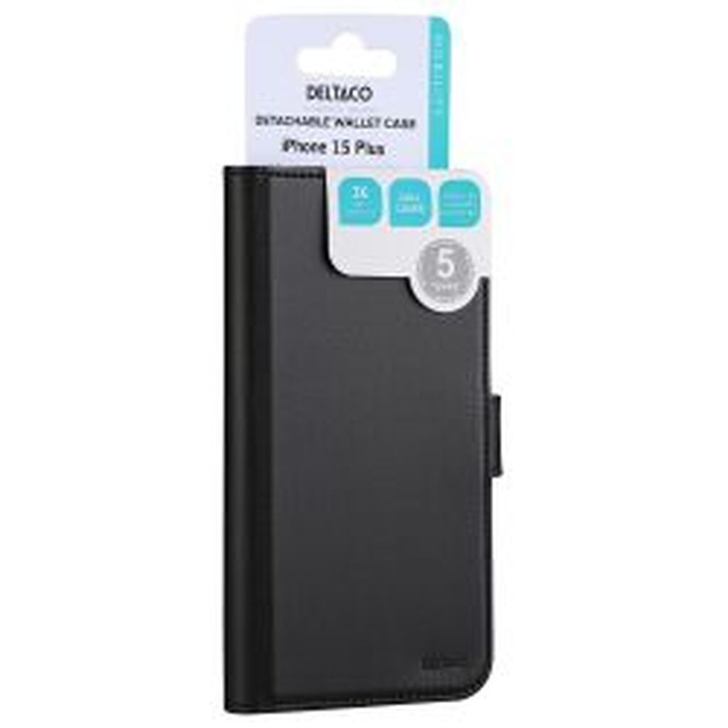 Deltaco Wallet Case, 2-in-1, Iphone 15 Plus, Magnetic Cover, Black