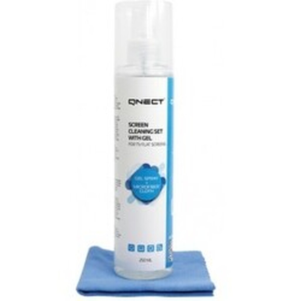 Qnectclean Rengøringsspray Til Skærme, Gel 250 Ml + Mikrofiberklud - Rengøring