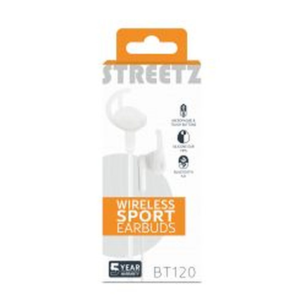 Streetz Bt120 Stayinear Bt Headphones Mic, Control Buttons White - Høretelefon