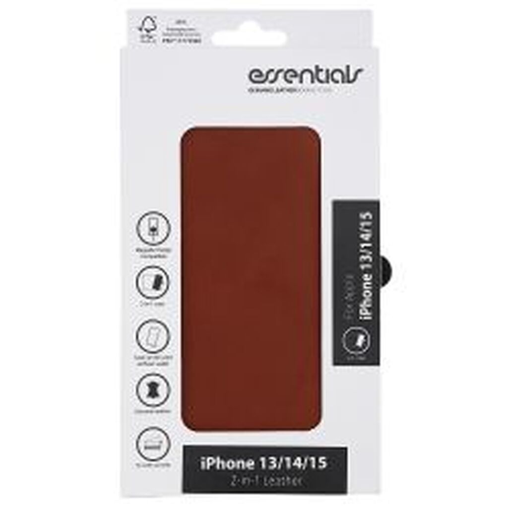 Essentials Iphone 13/14/15 Leather Mag Wallet, Detachable, Magnet, Brwn