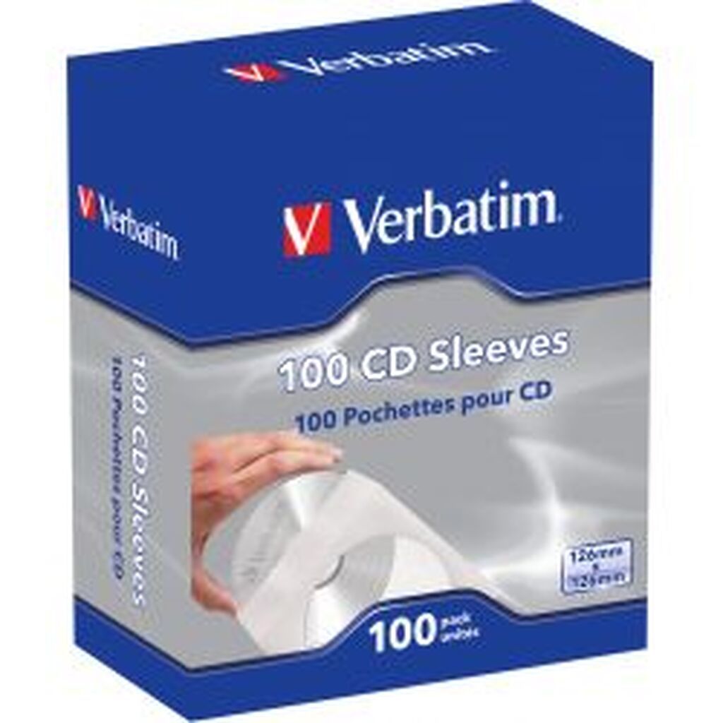 Verbatim Paper Pocket For Cds/dvds, White/transparent, 100-pack