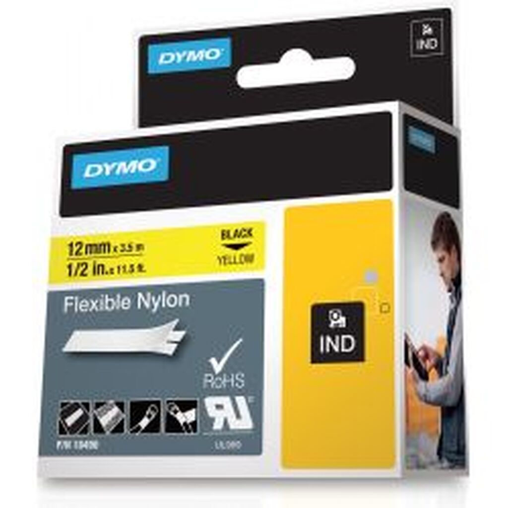 Dymo Rhino Pro Markable Flex Tape 12mm Black Text Yellow Tape3.5m