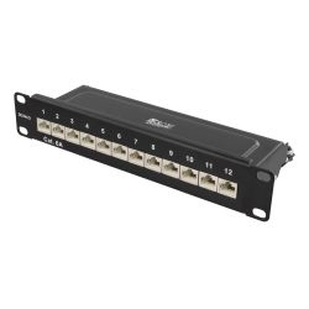 Deltaco 10 Patch Panel, 12xrj45, Cat6a, Stp, 10gbps, Metal, Black