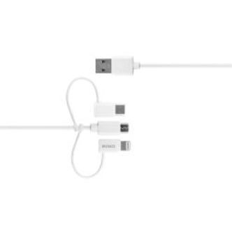 Deltaco Usb-a To 3in1, Microusb, Usb-c, Lightn., 1m, White - Kabel