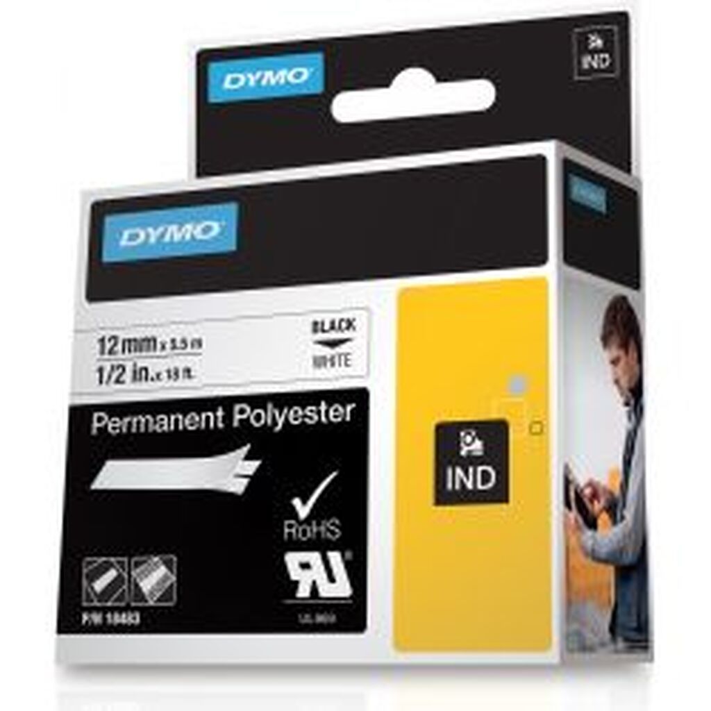 Dymo Rhino Pro Markable Perm Tape 12mm Black Text White Tape5.5m