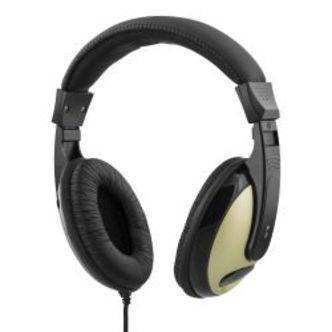 Deltaco Headphones With Volume Control 2.5m Cable, Black/gold - Høretelefon