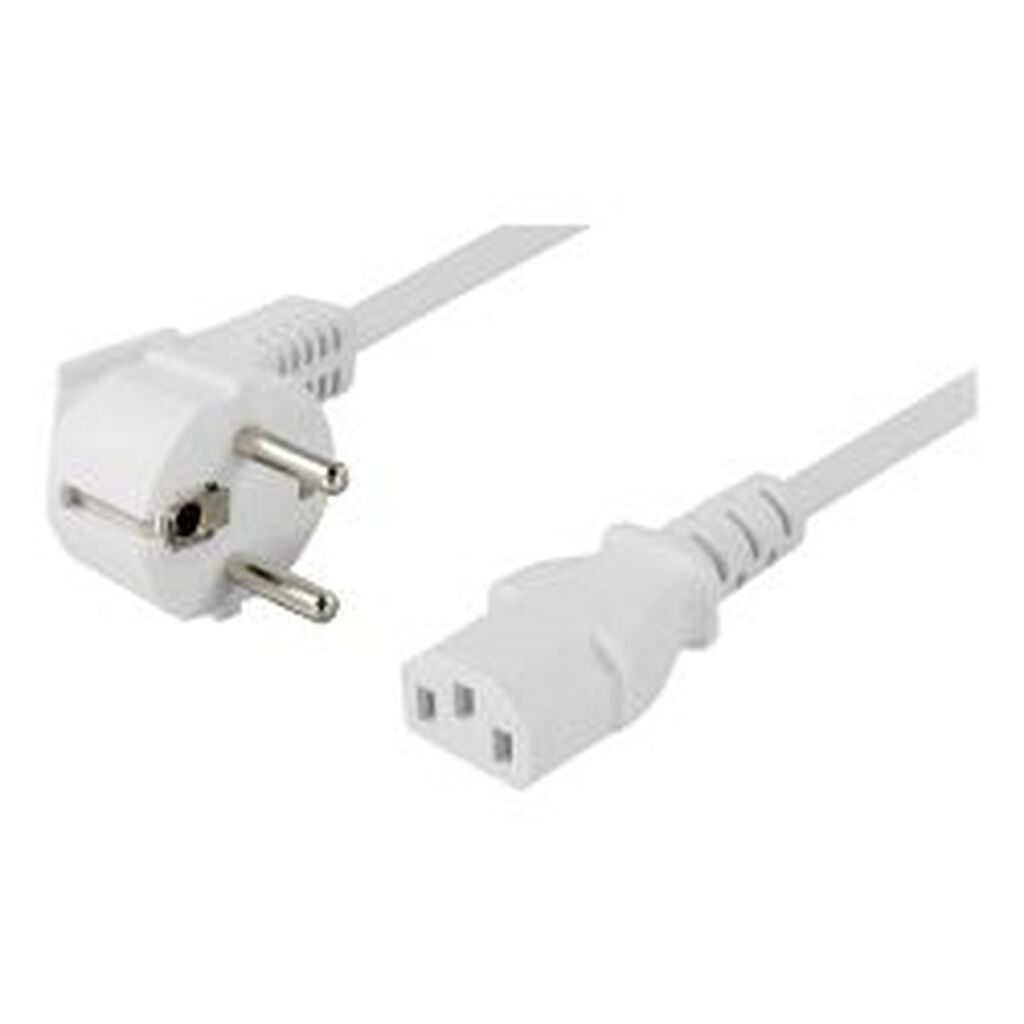 Deltaco Earthed Power Cable, Angled Cee 7/7 - C13, 10m White