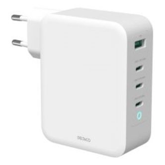 Deltaco Usb Gan Wall Charger, 1x Usb-a, 3x Usb-c, Total 130 W, White