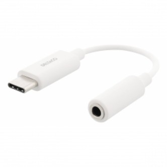 Deltaco Usb-c Til 3,5 Mm Adapter, Stereo, Aktiv, 11 Cm, Hvid - Adaptor