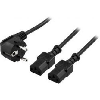 Deltaco Earthed Y Device Cable, Angled Cee 7/7 2m