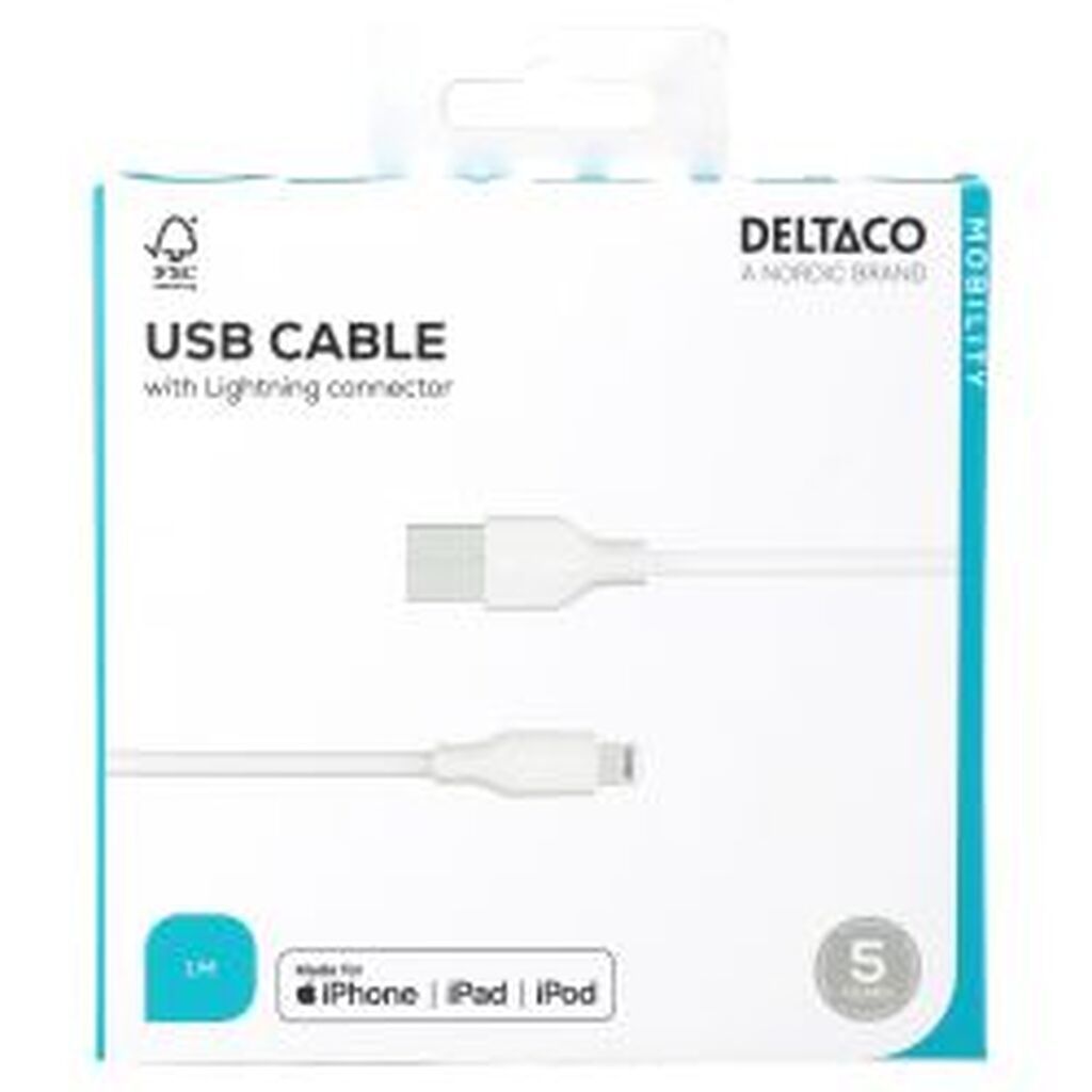 Deltaco Usb-a - Lightning Cable, C189, 1m, White