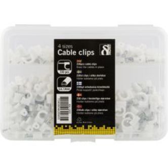 Deltaco Cable Clamps In Plastic With Steel Nails, 4 Sizes, 230-pack - Kabelklips