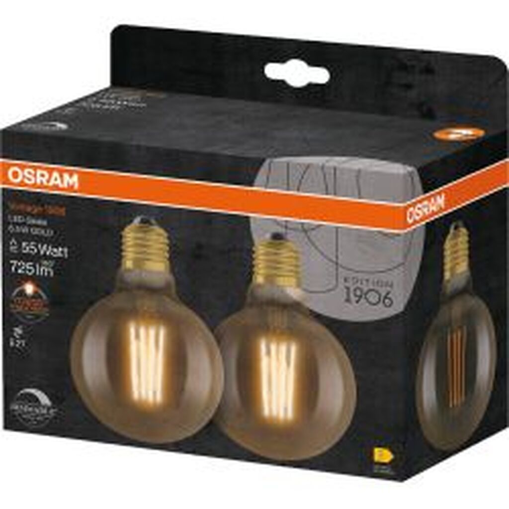 Osram 1906 Led Globe95 Fil Gold 6,5w/824 (55w) E27 Dim 2-pck