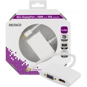Deltaco Mini Displayport To Hdmi And Vga Adapter, 0.25m, White