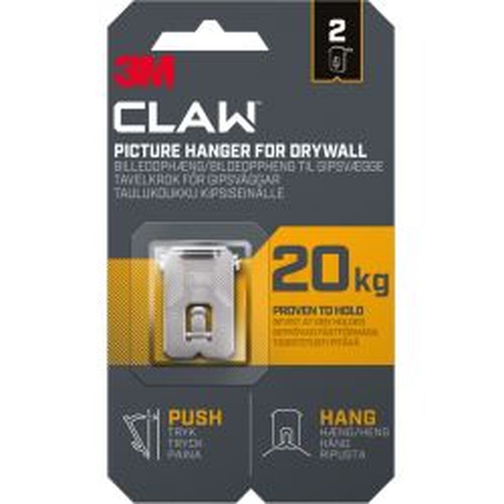 3M Claw Hook for drywall, hold 20 kg, 2 hooks