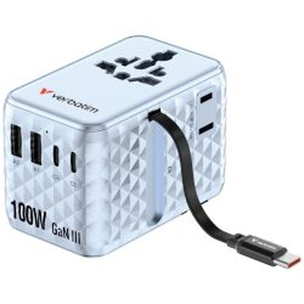 Verbatim Charge ?n? Travel 100w Travel Adapter W/ Cable Blue