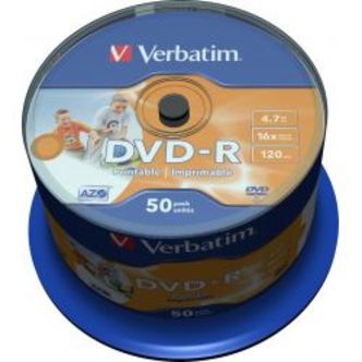 Verbatim Dvd-r, 16x, 4.7 Gb/120 Min, 50-pack Spindel, Azo, Printable