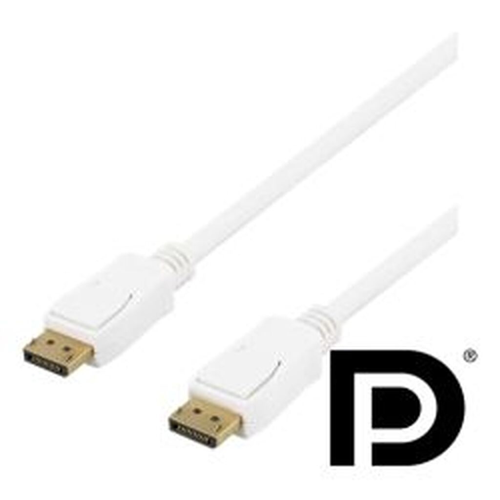 Deltaco Displayport Cable, 2m, 4k Uhd, Dp 1.2, White - Ledning