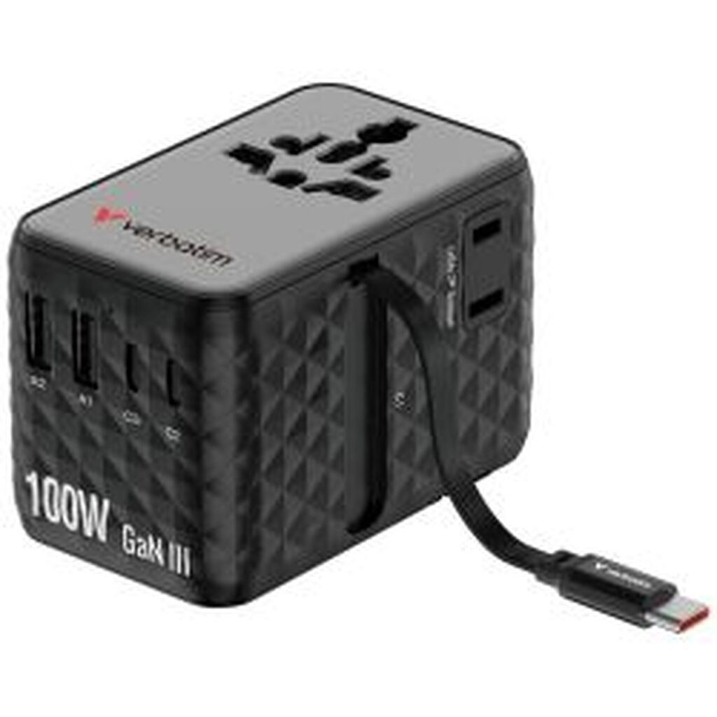 Verbatim Charge ?n? Travel 100w Travel Adapter W/ Cable Black